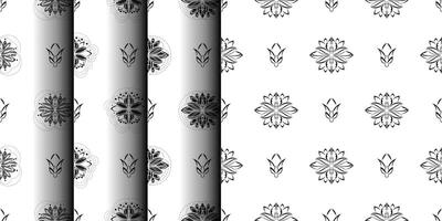 Set of Black and White Seamless Pattern with Lotuses in Simple Style. Good for clothing and textiles. Vector