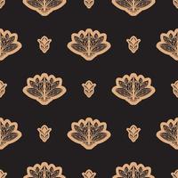 Dark solid color Seamless pattern with lotuses in Simple style. vector