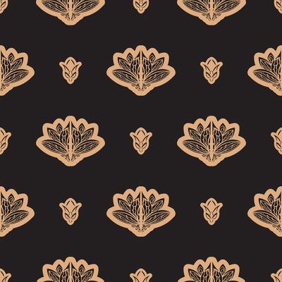 Dark solid color Seamless pattern with lotuses in Simple style.