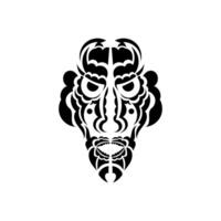 Tiki face, mask or totem. Patterns in the style of Polynesia. Good for tattoos and prints. Isolated. Vector