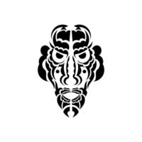 Tiki face, mask or totem. Patterns in the style of Polynesia. Good for tattoos and prints. Isolated. Vector