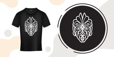 Face from Polynesian patterns. Tiki mask in Hawaiian style. Suitable for prints, t-shirts, phone cases and tattoos. Vector