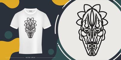 Face from Maori Patterns. Tiki mask. Template for prints of t-shirts. Vector illustration.