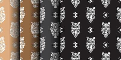 Simple owl seamless pattern in boho style. Good covers, fabrics, postcards and printing. Vector