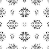 Black-white Seamless pattern with lotuses in Simple style. Good for clothing, textiles, backgrounds and prints. Vector