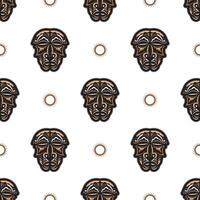 Seamless pattern with tiki mask in Samoan style. Vector