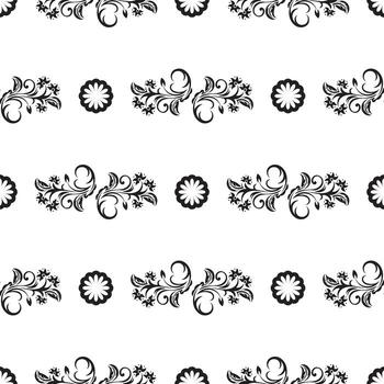 Seamless black and white pattern with flowers and monograms in Simple style. Good for garments, textiles, backgrounds and prints. vector