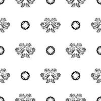 Seamless black and white pattern with flowers and monograms in Simple style. Good for mural wallpaper, fabric, postcards and printing. Vector illustration.