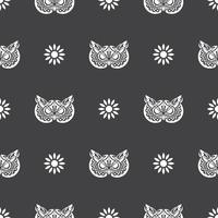 Simple seamless pattern owl face in boho style. Isolated. Good for clothing and textiles. Vector illustration.