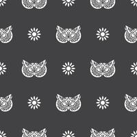 Simple seamless pattern owl face in boho style. Isolated. Good for clothing and textiles. Vector illustration.