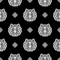 Tiger face seamless pattern in samoa style. Boho tiger face. Good for clothing and textiles. Vector