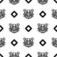 Tiger face seamless pattern in Maori style. Boho tiger face. Good for backgrounds, prints, apparel and textiles. Vector