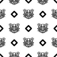 Tiger face seamless pattern in Maori style. Boho tiger face. Good for backgrounds, prints, apparel and textiles. Vector