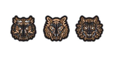 conjunto de cara de tigre de estilo samoano. cara de tigre boho. bueno para fondos, estampados, prendas de vestir y textiles. vector