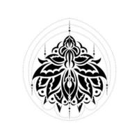 Lotus flower tattoo, yoga or zen decorative element in boho style. Lotus or water lily shapes, graphic elements in black on white background, Indian modern decorations. Vector