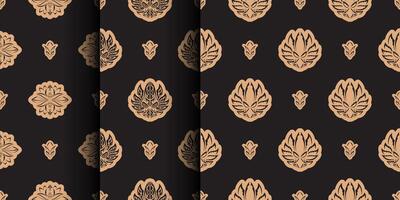 Set of Dark solid color Seamless pattern with lotuses in Simple style. Good for backgrounds, prints, apparel and textiles. illustration. vector