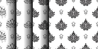 Set of Black and White Seamless Pattern with Lotuses in Simple Style. Good for backgrounds, prints, apparel and textiles. Vector