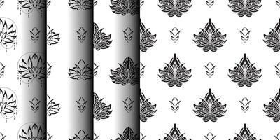 Set of Black and White Seamless Pattern with Lotuses in Simple Style. Good for backgrounds, prints, apparel and textiles. Vector