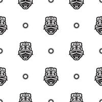 Seamless pattern with tiki face, mask or totem. Samoan style patterns. Good for prints, textiles and backgrounds. Isolated. Vector