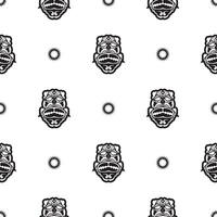 Seamless pattern with tiki face, mask or totem. Samoan style patterns. Good for prints, textiles and backgrounds. Isolated. Vector