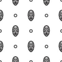 Seamless pattern with tiki face, mask or totem. Patterns in the style of Polynesia. Good for prints, textiles and backgrounds. Isolated. Vector illustration.