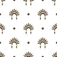 Seamless pattern. Drawing with Indian headdress and black polka dots. Indian tribal headdress illustration vector