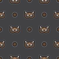Owl face seamless pattern in boho style. Isolated. Good for clothing and textiles. illustration. vector