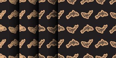 Set of Seamless luxury pattern with whales in simple style. Good for menus, postcards, books, murals and fabrics. Vector