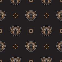 Seamless pattern with tiger face in colored boho style. Polynesian style tiger face. Good for backgrounds, prints, apparel and textiles. Vector