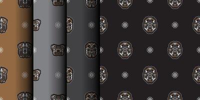 Set Seamless pattern with tiger head in simple boho style. Good for clothing, textiles and prints. illustration. vector