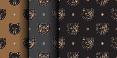Set Seamless background with BEAR FACE. Suitable for backgrounds, prints, clothing and textiles. illustration. vector