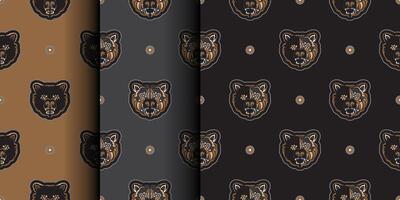 Set Seamless background with BEAR FACE. Suitable for backgrounds, prints, clothing and textiles. Vector illustration.