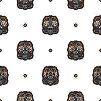 Seamless pattern with the face of the Polynesian tribesmen. Good for prints, backgrounds, cards, and textiles. vector