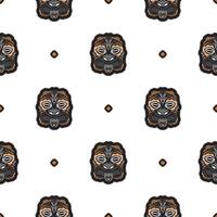 Seamless pattern with the face of the Polynesian tribesmen. Good for prints, backgrounds, cards, and textiles. Vector