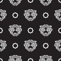 Seamless pattern with white face tigers in Polynesian style. Good for clothing and textiles. Vector