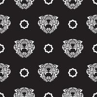 Seamless pattern with white face tigers in Polynesian style. Good for clothing and textiles. Vector