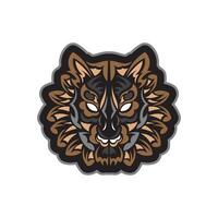 Colored print tiger face in samoan style. Boho tiger face. Isolated. Vector
