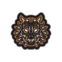 Colored print tiger face in samoan style. Boho tiger face. Isolated. Vector