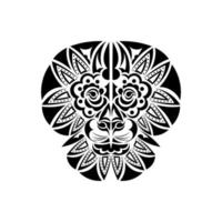 Lion tattoo on a white background. Polynesian style lion face. Vector illustration.