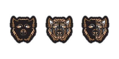 Set of colored face of a dog. Polynesia style. Good for t-shirts and prints. Isolated. illustration. vector