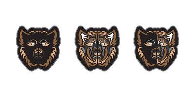 Set of colored face of a dog. Polynesia style. Good for t-shirts and prints. Isolated. Vector illustration.