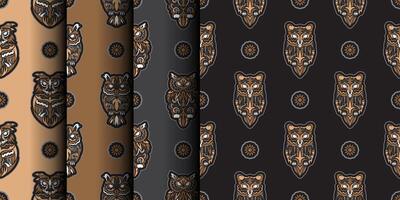 Owls seamless pattern in boho style. Good covers, fabrics, postcards and printing. vector