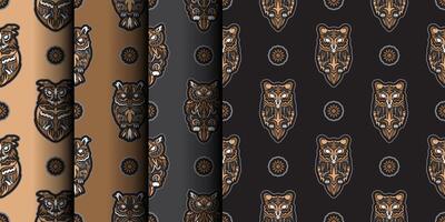 Owls seamless pattern in boho style. Good covers, fabrics, postcards and printing. vector