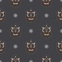 Seamless pattern with tiger head in simple boho style. Good for backgrounds, prints, apparel and textiles. Vector illustration.