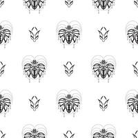 Black-white Seamless pattern with lotuses in Simple style. Good for backgrounds and prints. Vector