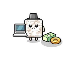 Mascot Illustration of ceramic tile as a hacker vector