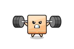 pizza box mascot cartoon with a barbell vector