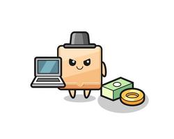 Mascot Illustration of pizza box as a hacker vector