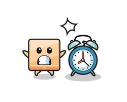 Cartoon Illustration of pizza box is surprised with a giant alarm clock vector