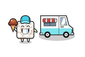 caricatura de mascota de baldosas de cerámica con camión de helados